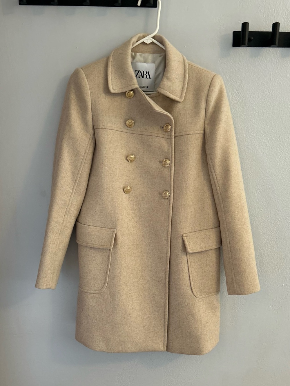 ZARA Mixed Wool Pea Coat with Gold Buttons